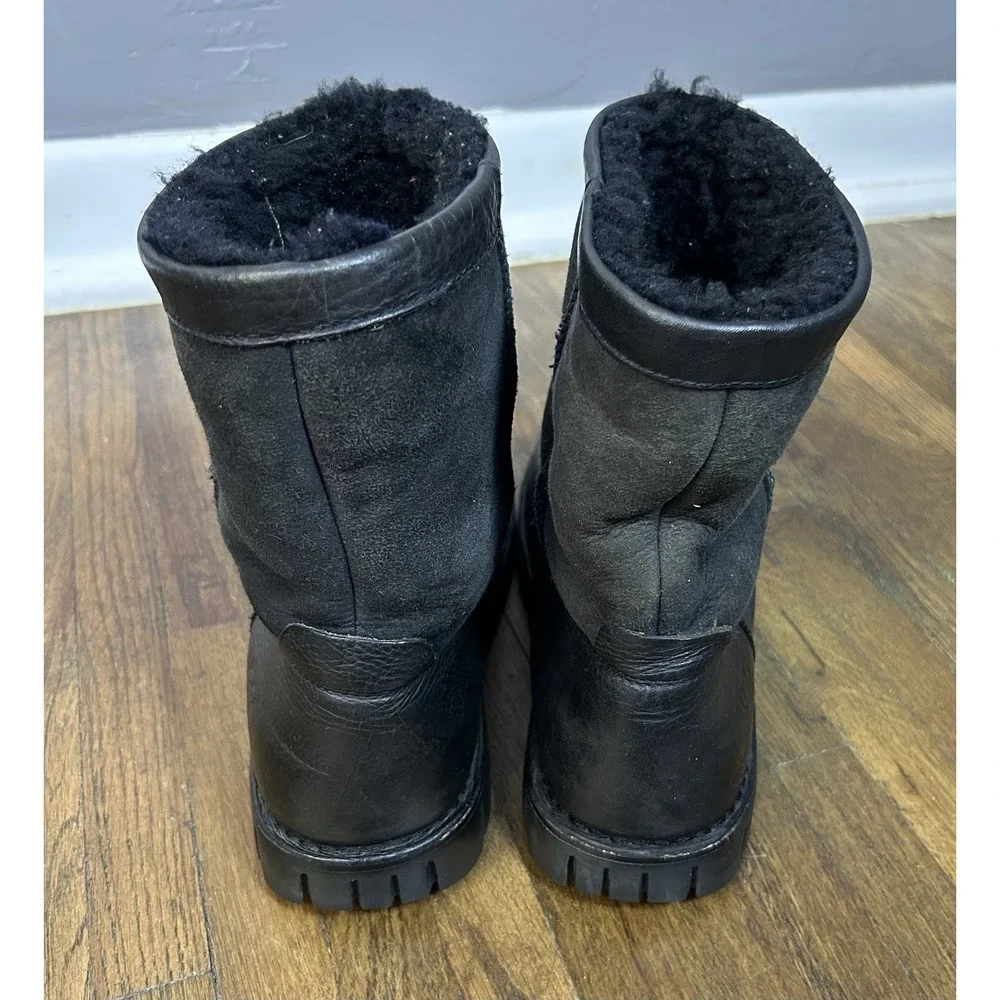 UGG Australia Beacon #5485 Black Leather & Genuine Sheepskin Pull On Boots Sz 10